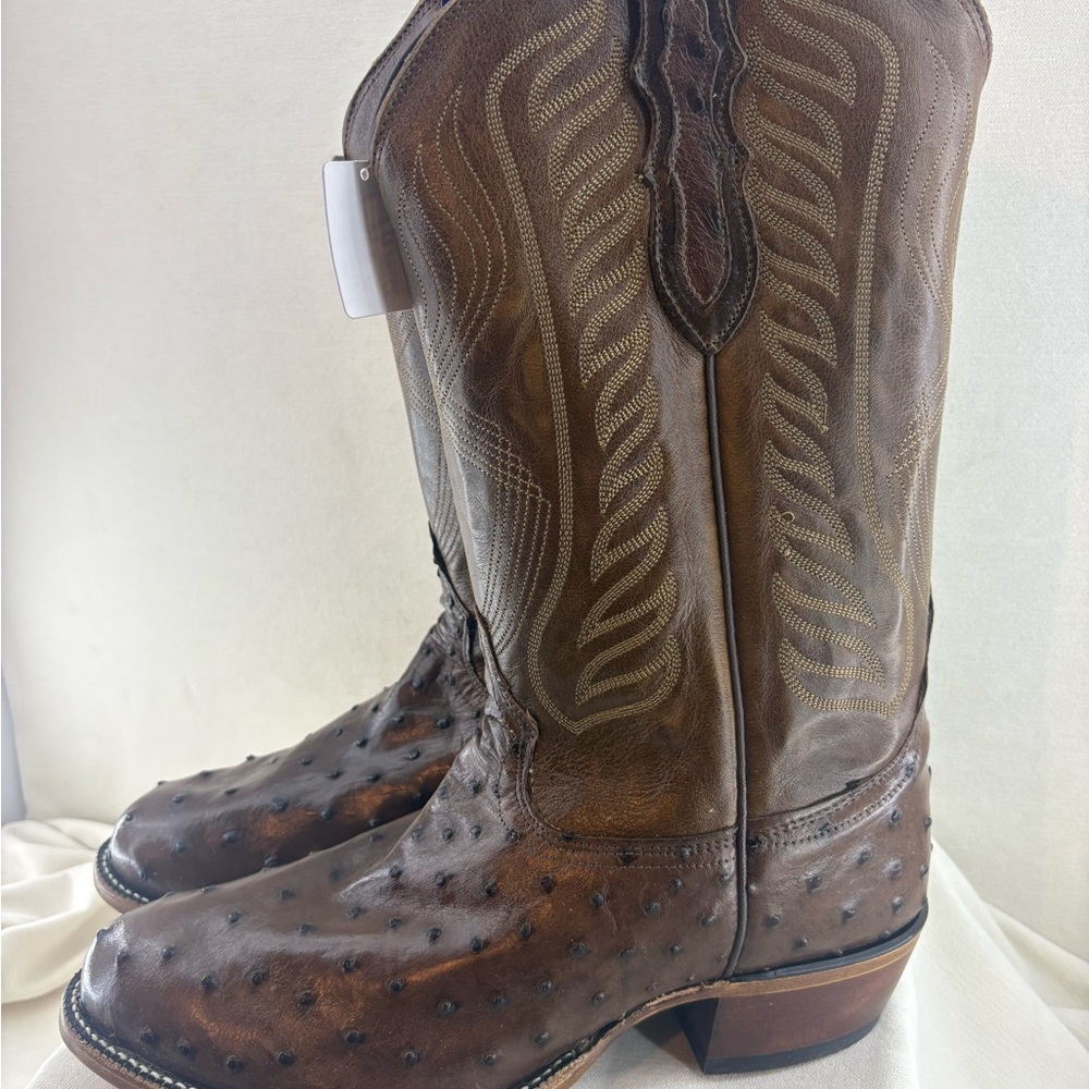 Tony Lama Brown Ostrich Western Boots size 10 EE wide new in box